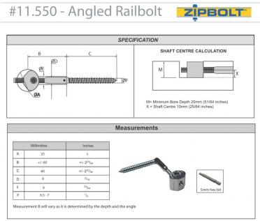 Стяжка для крепления поручня Zipbolt UT 11.550 - Angled Railbolt